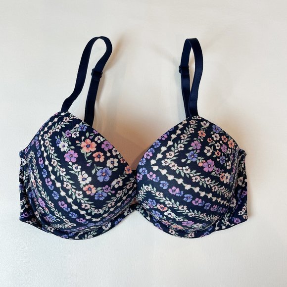 NWOT Victoria's Secret PINK Bra 32DD Wear Everywhere Super Push Up Blue Floral - Picture 1 of 8